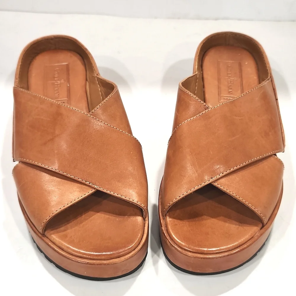 Cole Haan Genuine Leather Criss Cross Slides Women's Size 6 B Like New!!